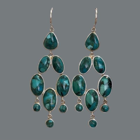 SILPADA Turquoise Sterling Silver Chandelier Vieques Drop Dangle Earrings W3289 - Picture 6 of 7